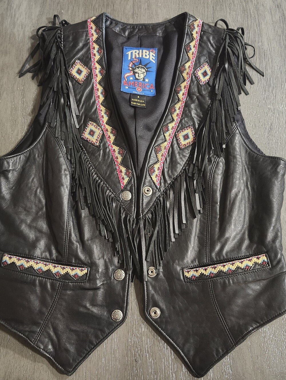 Tribe America Black Leather Fringe Vest